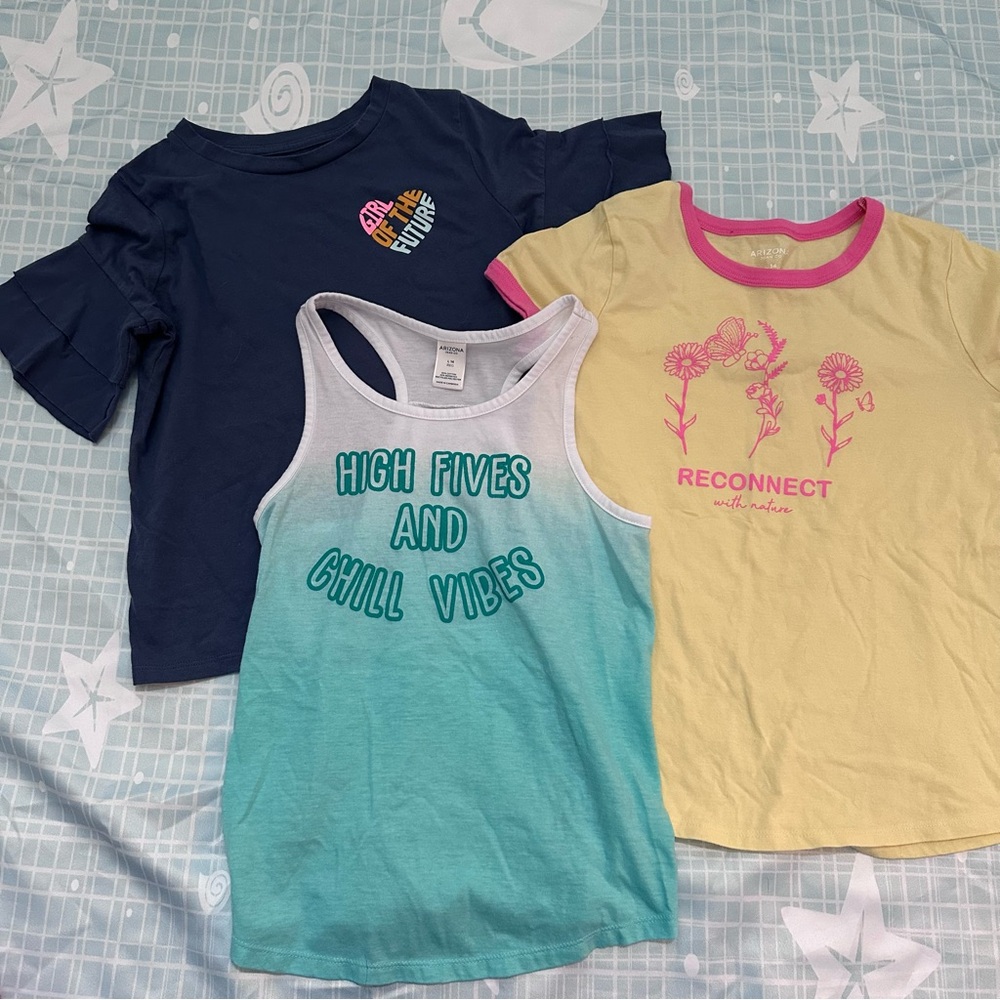 Girls’ Graphic Tees Set - Navy, Yellow, and Teal